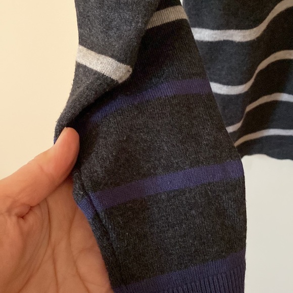 Sweater size medium super soft. Gray with white and blue stripes. - Picture 2 of 6